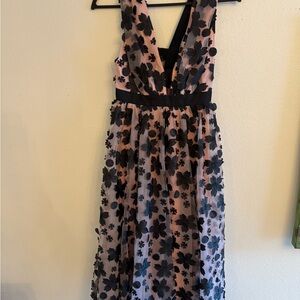 Anthropologie Black and Pink Floral Midi Dress
